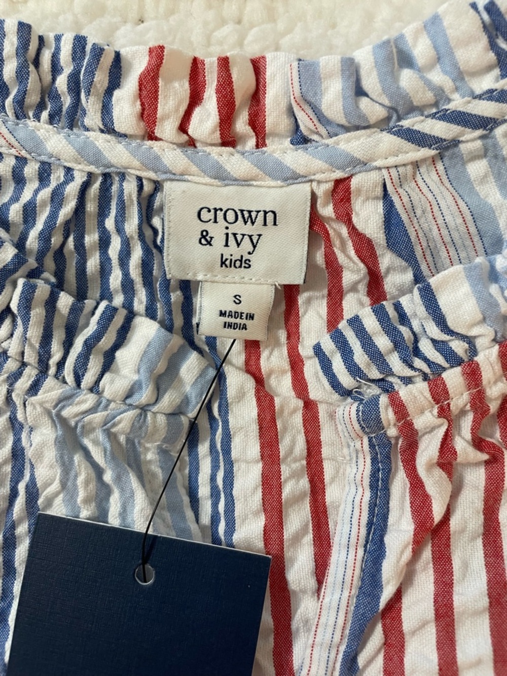 crown & ivy Red, Navy & Light Blue Vertical Stripe Seersucker Top - Picture 3 of 5